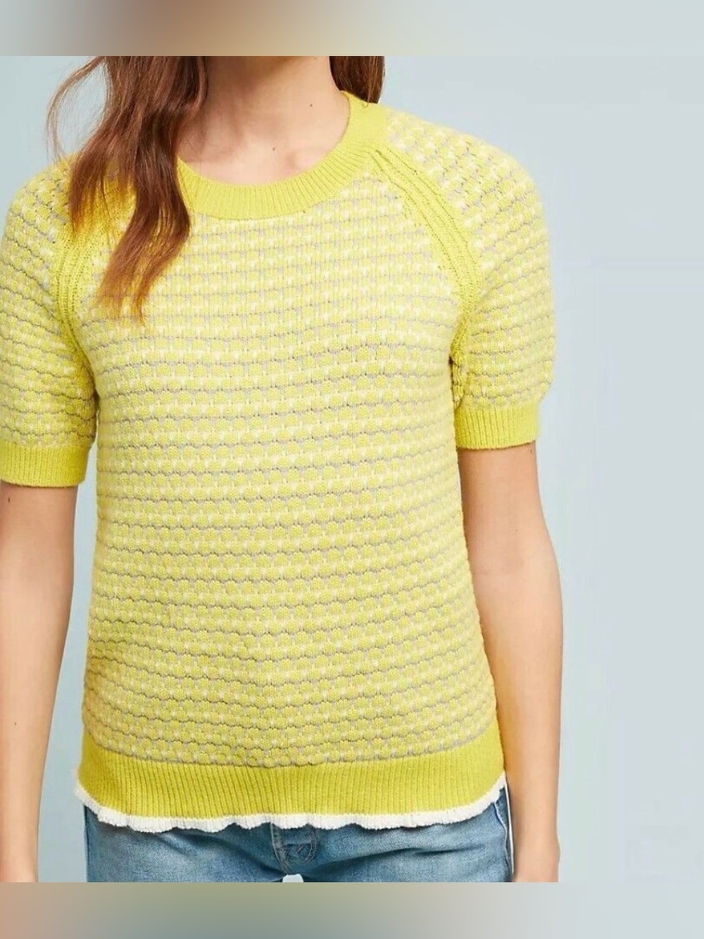 Anthro Moth Yellow Knit Short Sleeve Sweater